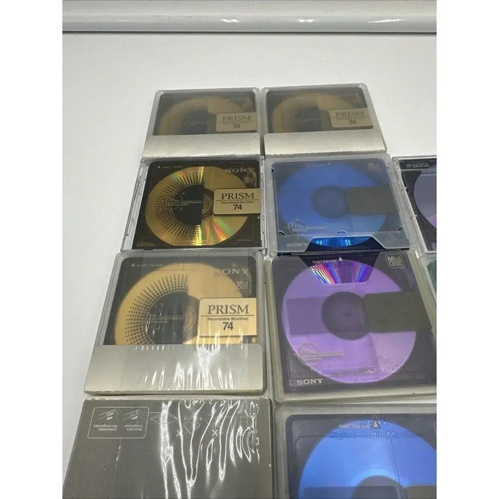 27 Minidisc Lot 74 80 Sony Prism Shock Absorbing MD Memorex Mini Disc Denon